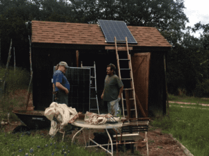 animated GIF of hoisting the second solar panel