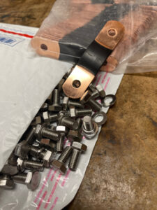 photo of Copper bus bars and M-6 stainless bolts