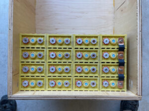 photo showing 16 cells to make a 12-volt portion of the lithium ion solar battery