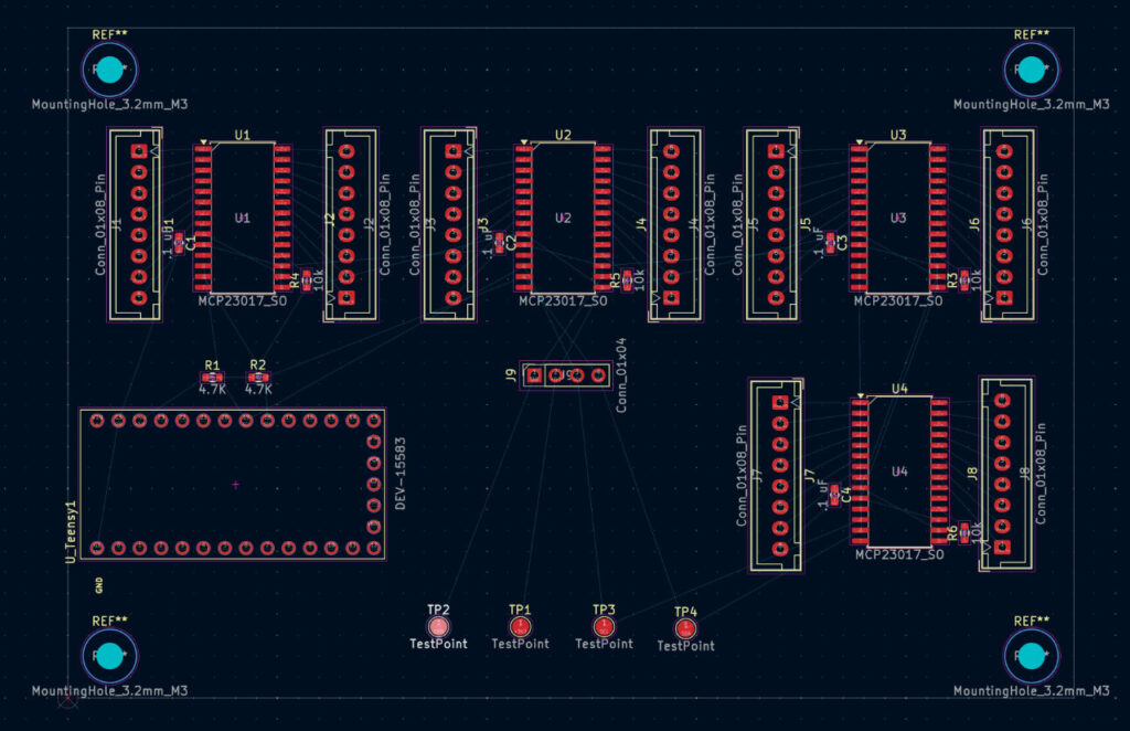 graphic of the KiCad PC board display, "Rats Nest" stage
