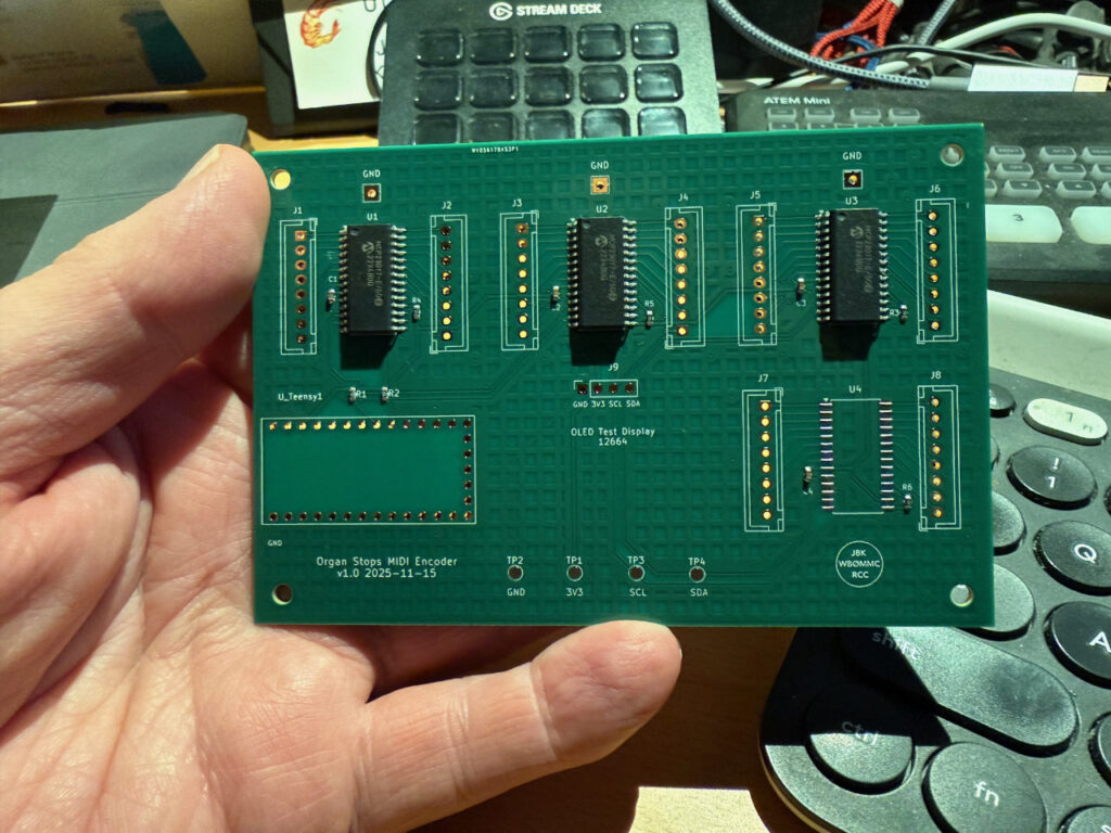 photo of the 48-input stop tab MIDI encoder PCB for Virtual Pipe Organ project. As delivered from PCBWay