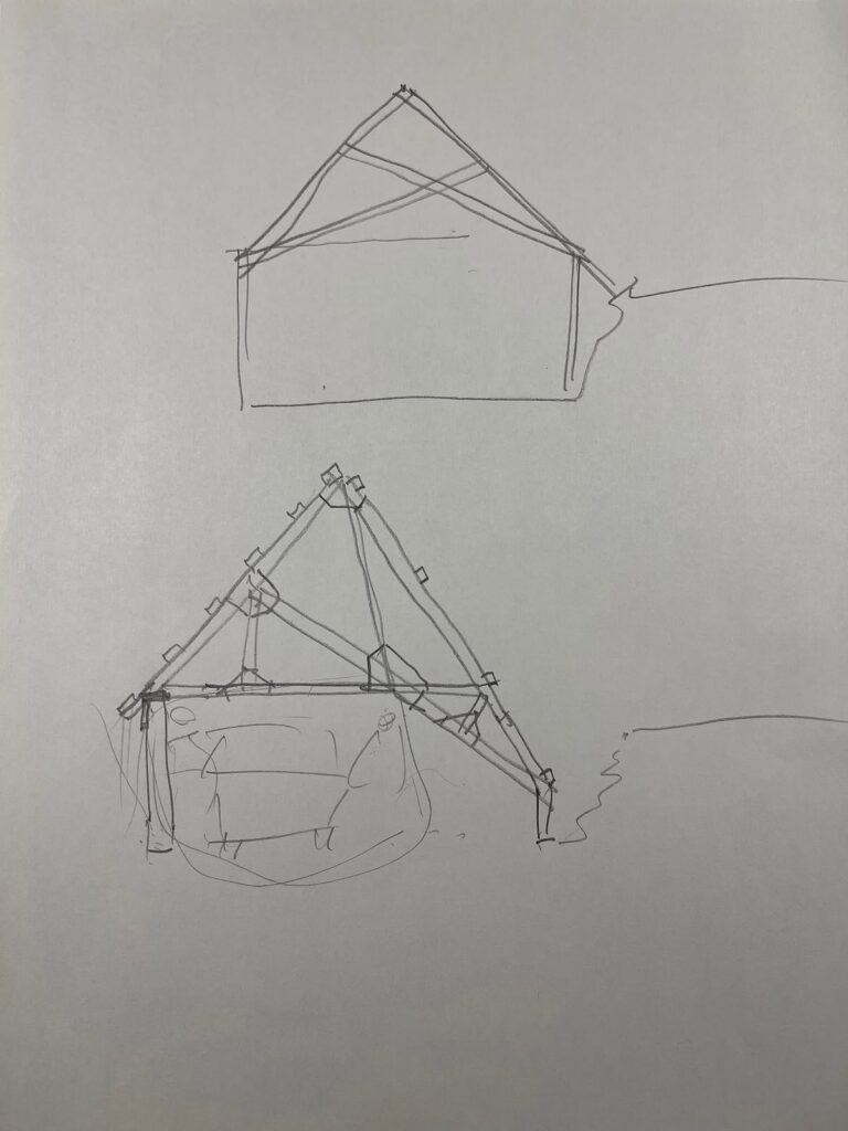 joe's first sketch of the solar garage