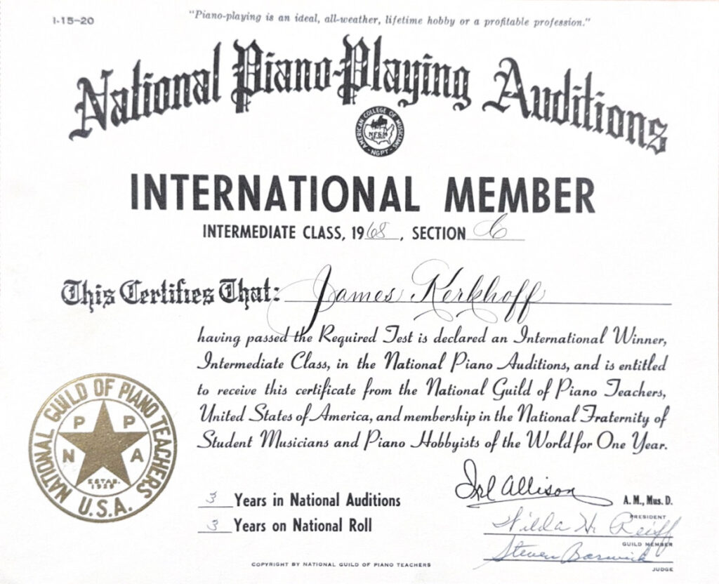 Guild Audition certificate from 1968