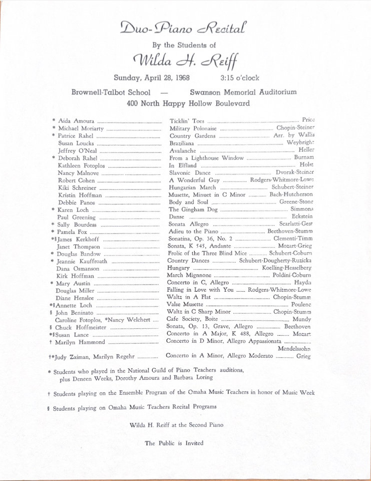 Reiff recital program 1968